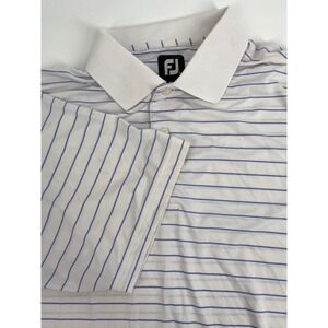 Footjoy Mens Golf Polo Shirt White Blue Stripe Short Sleeve Button Up Size L